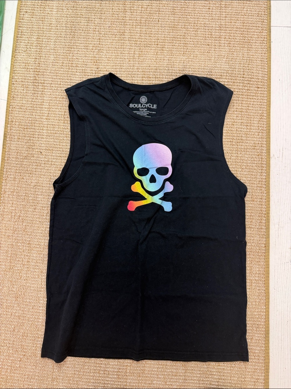 SoulCycle Black Muscle Tank with Rainbow Skull Graphic